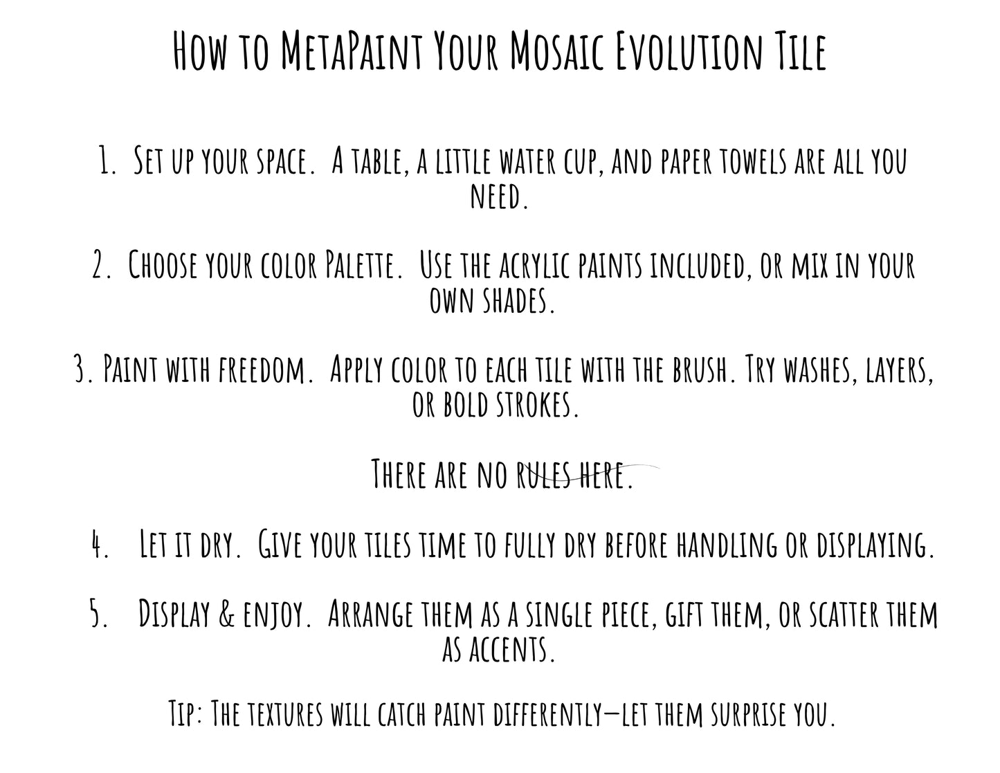 How to MetaPaint Your Mosaic Evolution Tile — step-by-step instructions included in every AFS Mosaics MetaPainting Kit